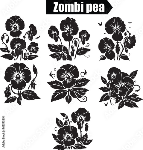 Zombi Pea Dark Silhouette Shapes Vector Set