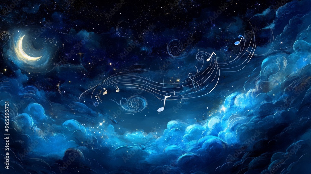 Night Sky with Music Notes and Crescent Moon. Night Sky with Music Notes and Crescent Moon.