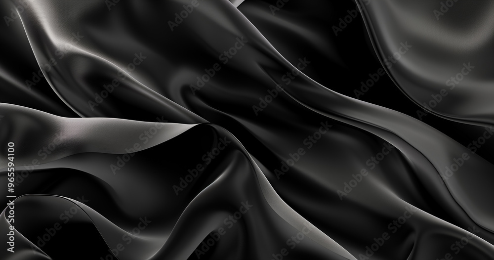 Fototapeta premium Abstract black background with soft waves and light lines for elegant design 
