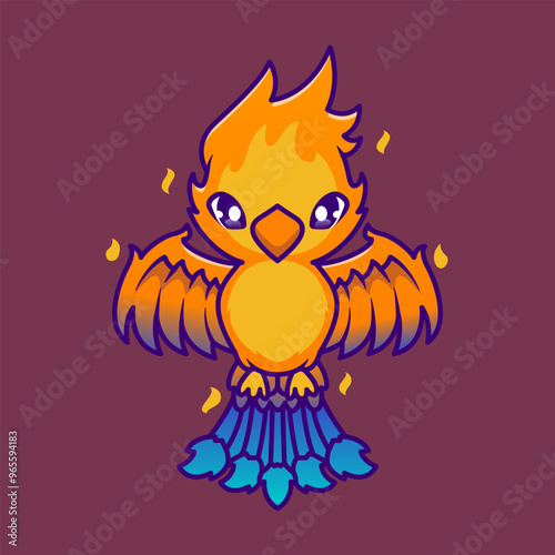 Cute Phoenix Fire Bird Cartoon Vector Icon Illustration. 
Animal Nature Icon Concept Isolated Premium Vector. Flat 
Cartoon Style