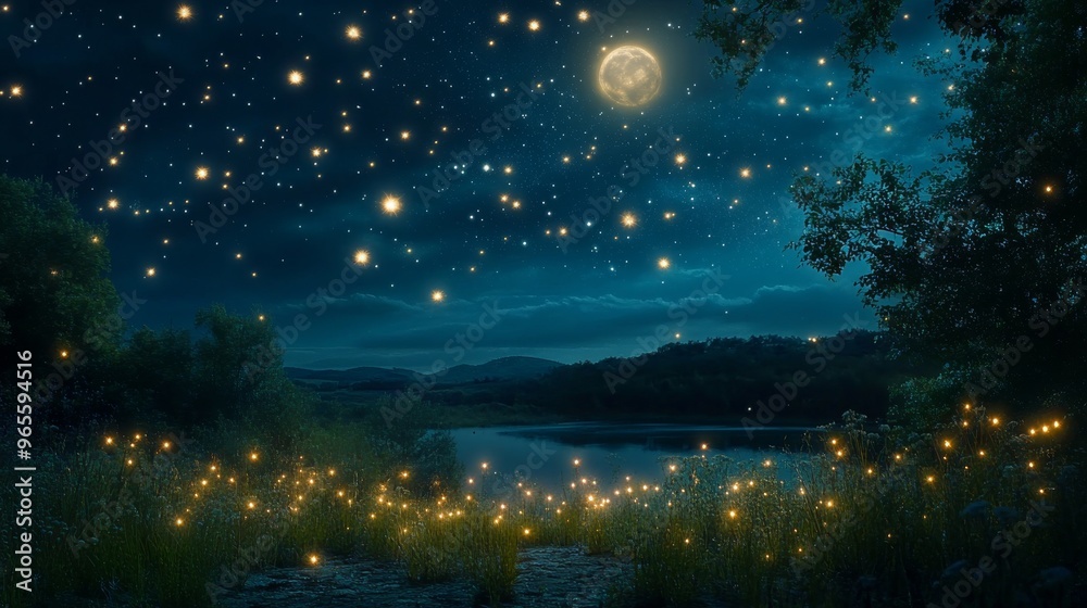 Magical Night Sky Over a Lake. Magical Night Sky Over a Lake.