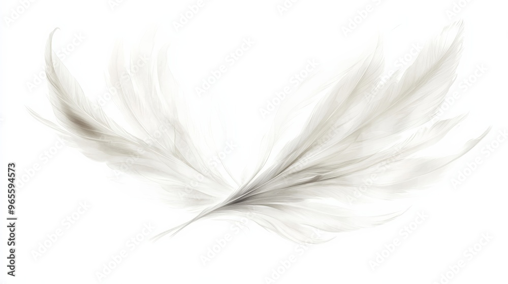 Obraz premium Two Delicate White Feathers on White Background.