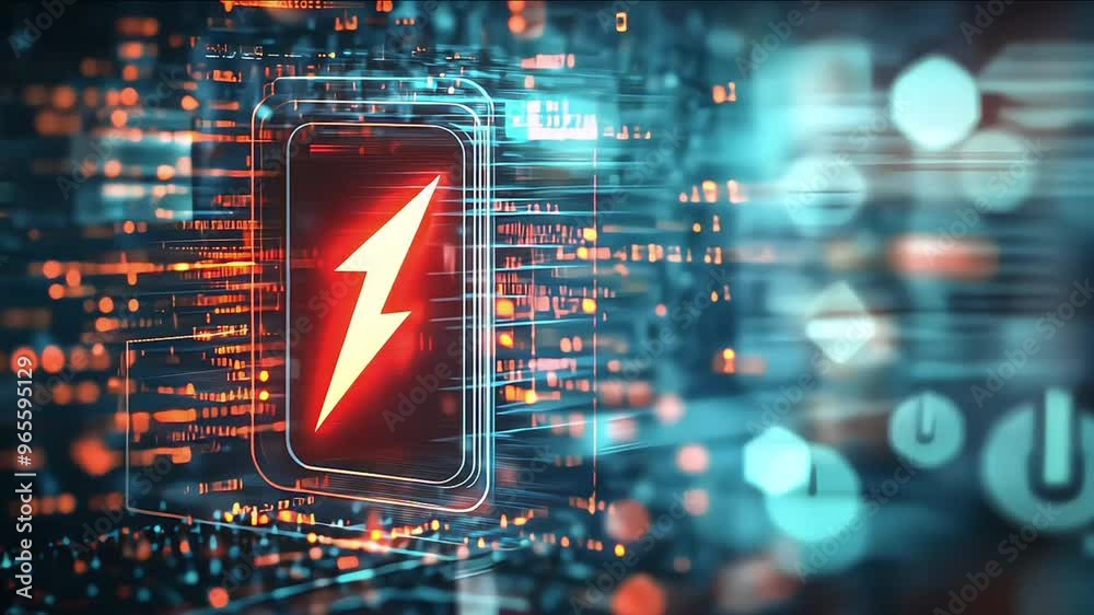 Glowing red power neon futuristic energy storage, high capacity rechargeable lithium ion battery