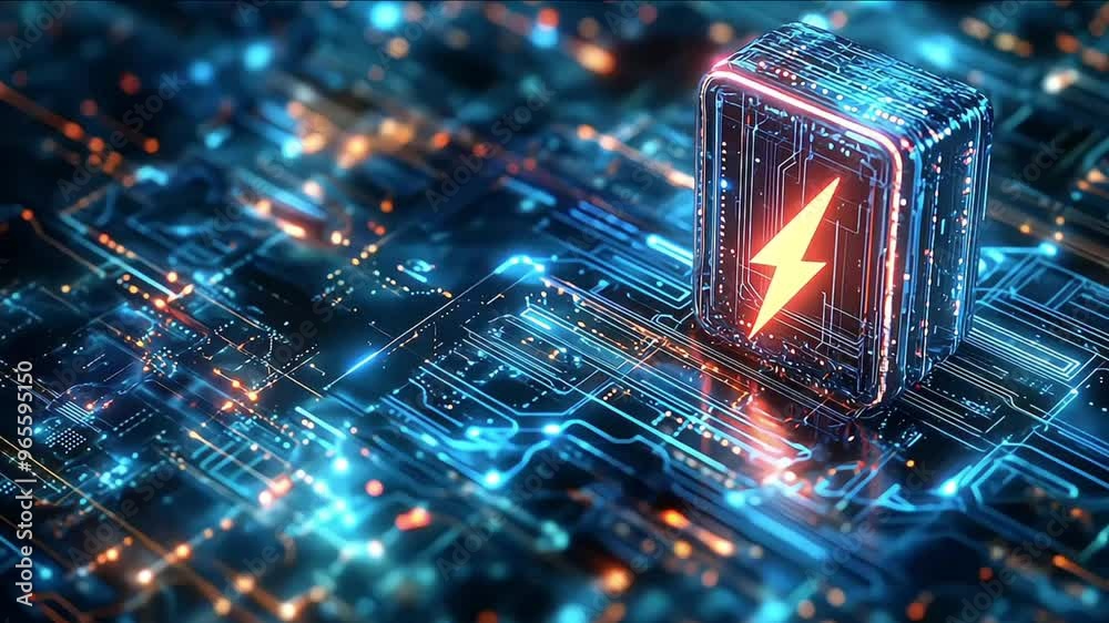 Glowing red power neon futuristic energy storage, high capacity rechargeable lithium ion battery