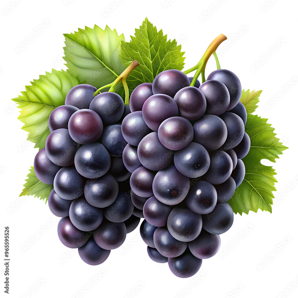 Fototapeta premium Clusters of black grapes isolated on a transparent background PNG