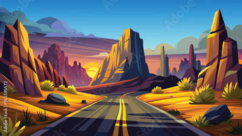 Desert Road vector art illustration