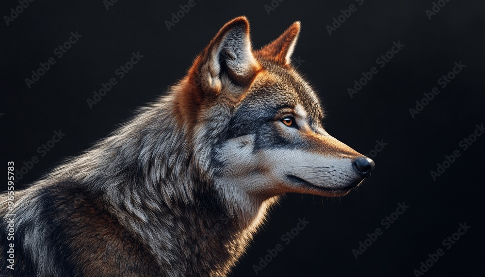 Fototapeta premium Side Profile of Realistic Wolf with Thick Fur Intense Gaze