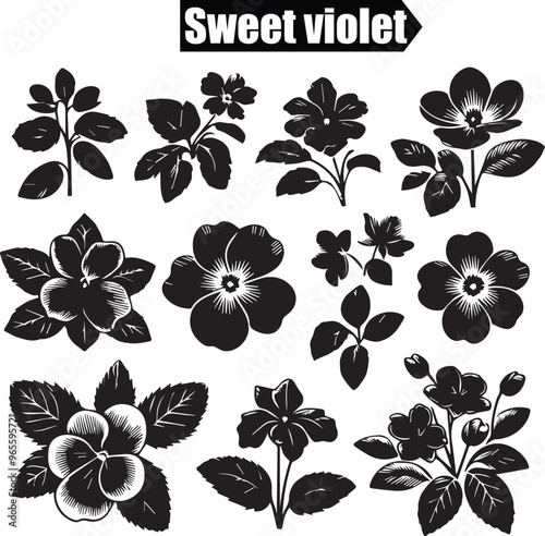 Sweet Violet Artistic Silhouette Elements in Black
