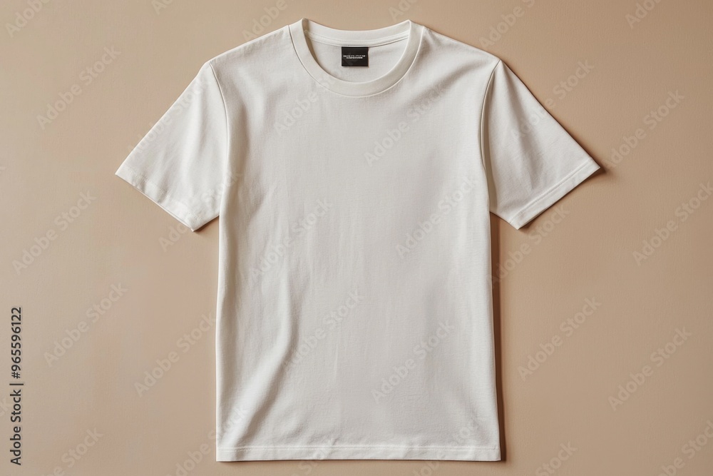 Simple Tshirt Flatlay mockup in beige background created with generative AI Simple Tshirt Flatlay mockup in beige background created with generative AI