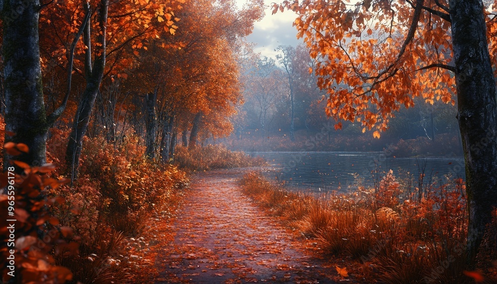 Autumn Pathway with Vibrant Foliage Fallen Leaves in Forest Autumn Pathway with Vibrant Foliage Fallen Leaves in Forest
