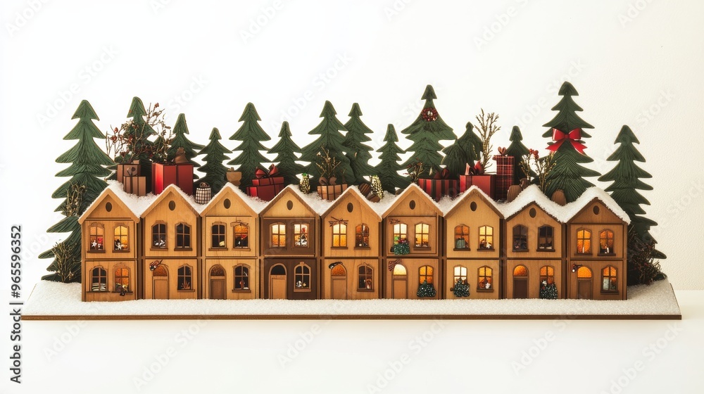 Christmas Village Decor with Lights and Snow. Christmas Village Decor with Lights and Snow.