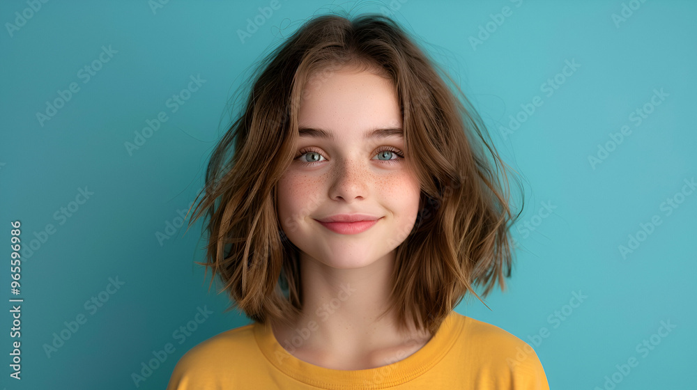 Fototapeta premium Photo Nice Young Girl Throw Hair Wear Top Isola