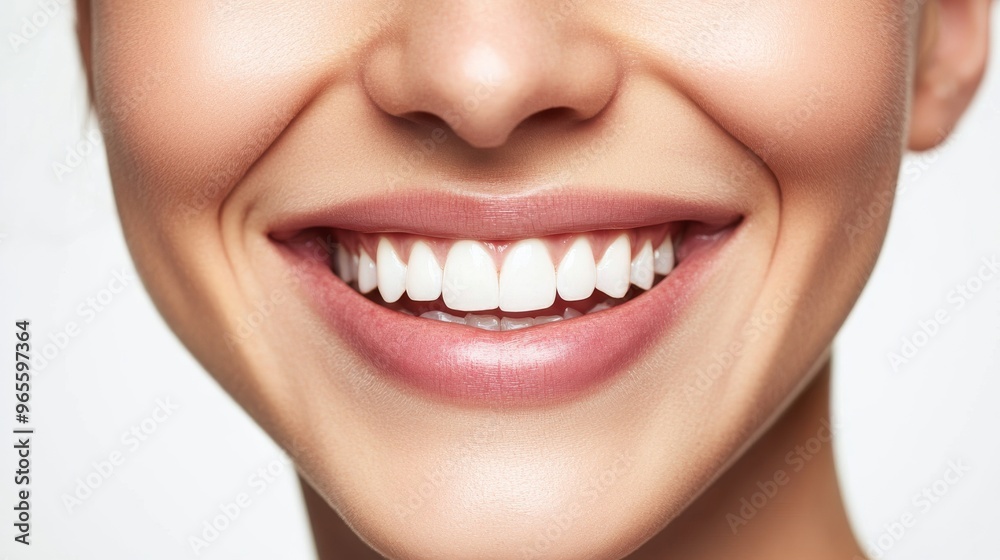 Obraz premium Closeup of a Woman's Smiling Mouth with White Teeth.