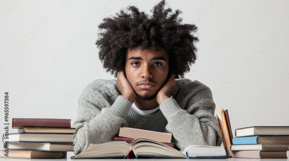 Tired Student with Books. Tired Student with Books.