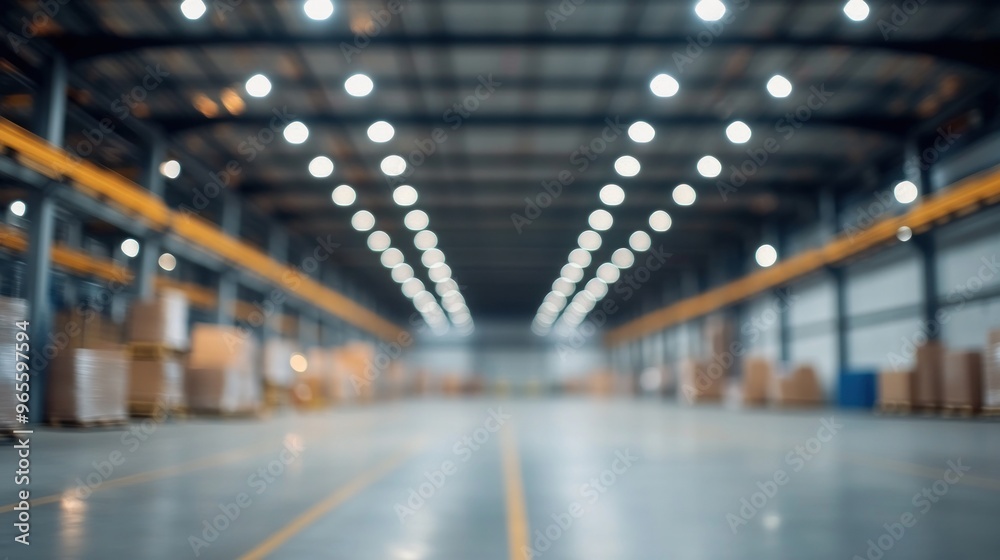 Blurred Interior of a Large Warehouse