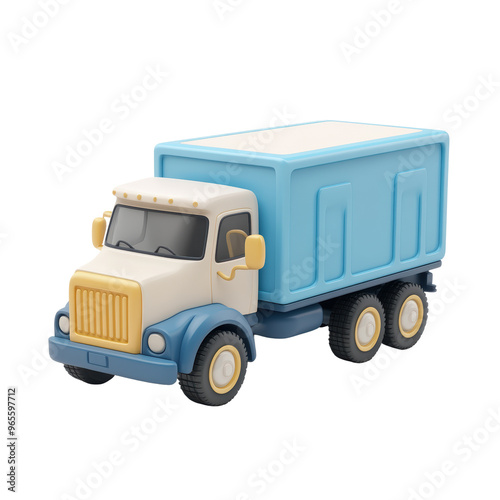 A colorful toy truck featuring a two-tone design, with a light blue cargo area and white cabin, perfect for imaginative play and transportation-themed fun.