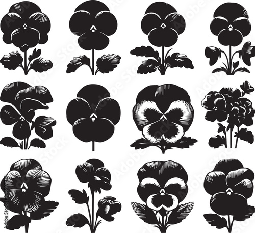 Flower Artistic Silhouette Elements in Black
