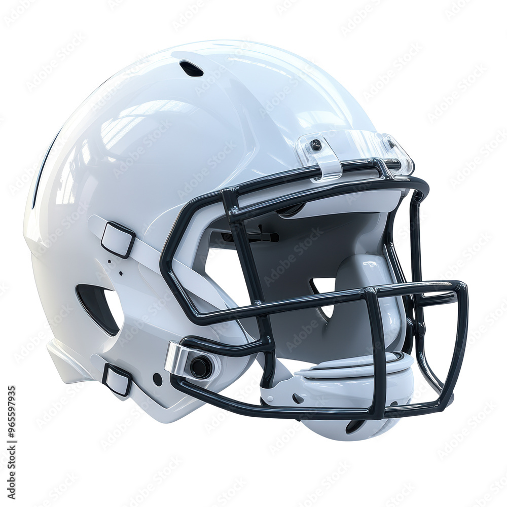 A sleek, modern white football helmet featuring a black faceguard, designed for safety and performance in contact sports A sleek, modern white football helmet featuring a black faceguard, designed for safety and performance in contact sports
