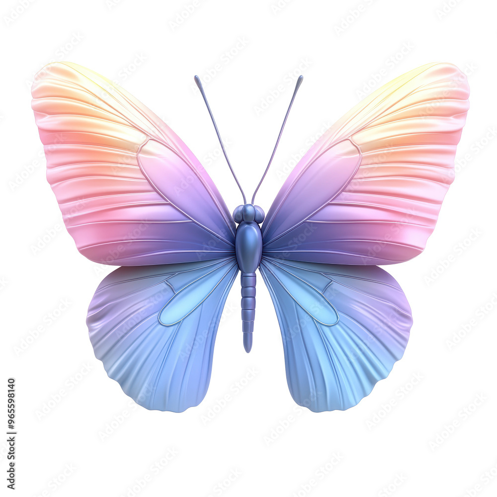 Fototapeta premium A beautifully designed butterfly with vibrant colors blending from pink to blue, showcasing artistic detail in its wings and body