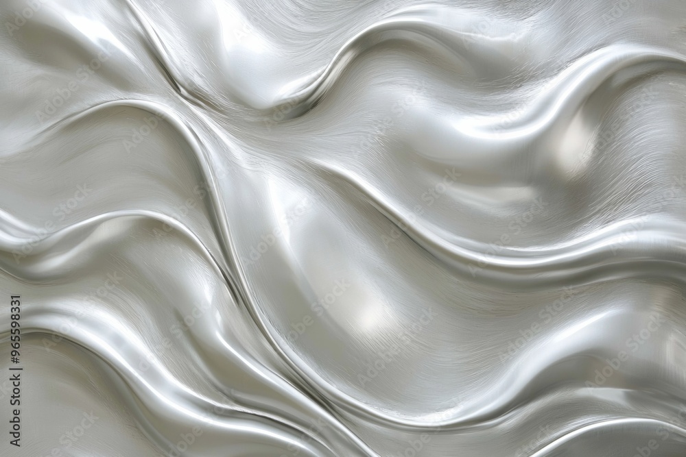Obraz premium A light grey background with a delicate, flowing wave pattern in a glossy, metallic silver finish. 