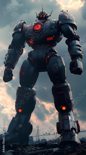 In the Japanese tokusatsu style of the Showa period, present the image of a huge robot photo