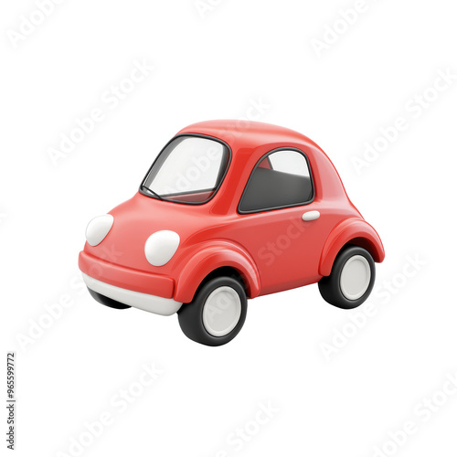 A playful, bright red toy car with a rounded design, large wheels, and a friendly appearance, ideal for children's imaginative play photo