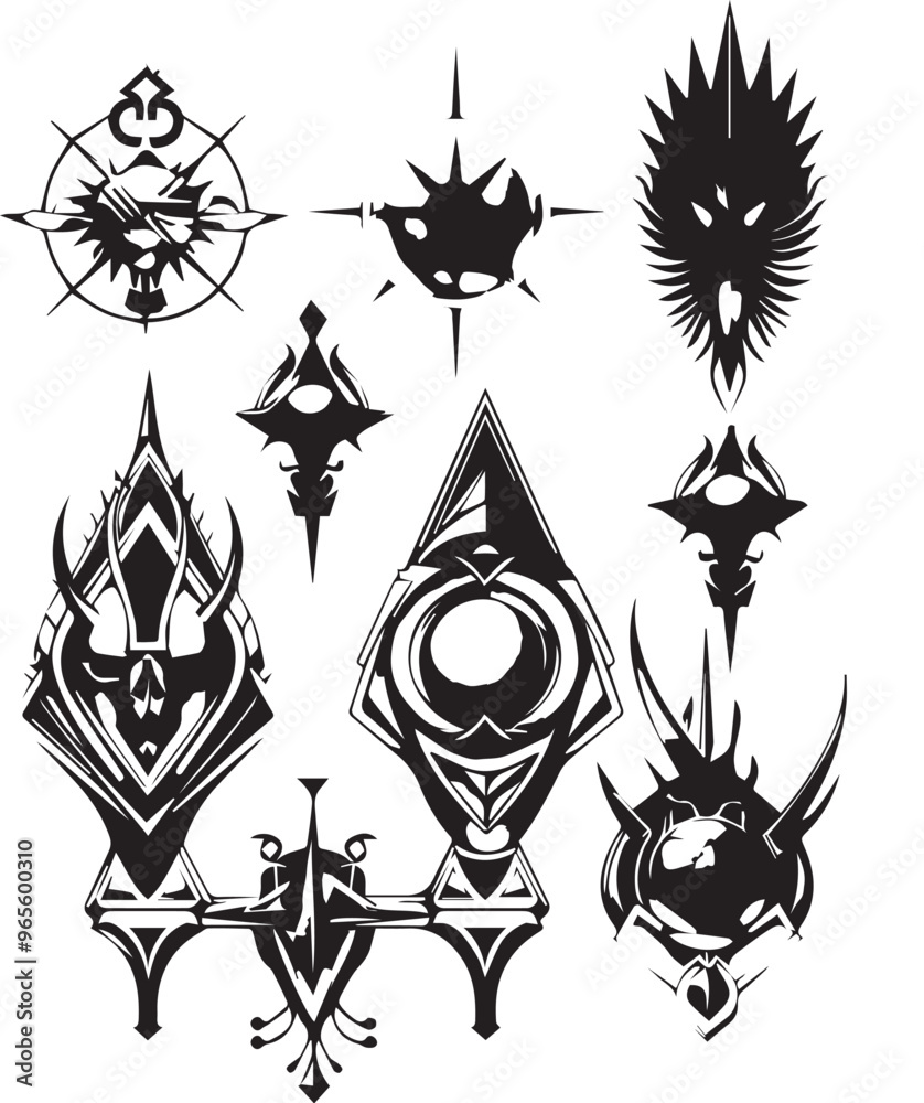 Greyscale cyberpunk video game symbol. Hand drawn vector illustration Greyscale cyberpunk video game symbol. Hand drawn vector illustration