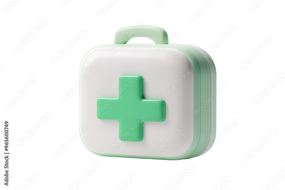 Fototapeta premium A compact, modern first aid kit featuring a green cross symbol, designed for easy portability and quick access to medical supplies