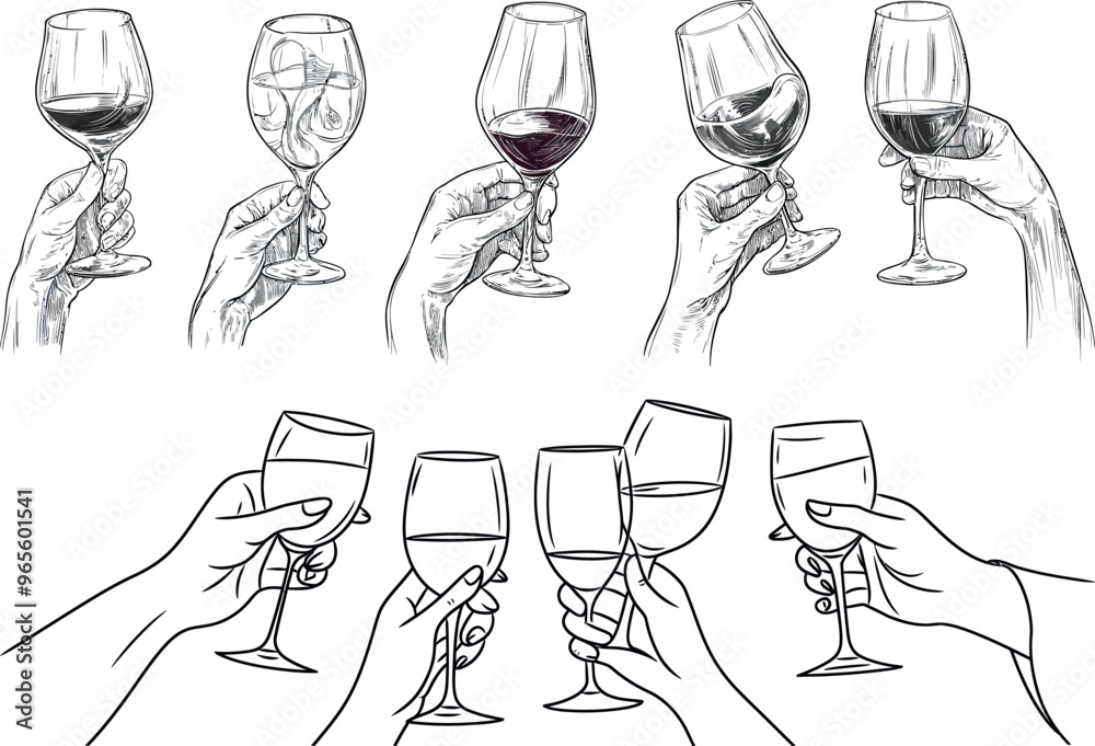 A line icon or symbol of a woman's hand holding a wineglass or drinking a cocktail. Minimal linear trendy style A line icon or symbol of a woman's hand holding a wineglass or drinking a cocktail. Minimal linear trendy style