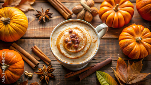 a top down view of a pumpkin spice latte