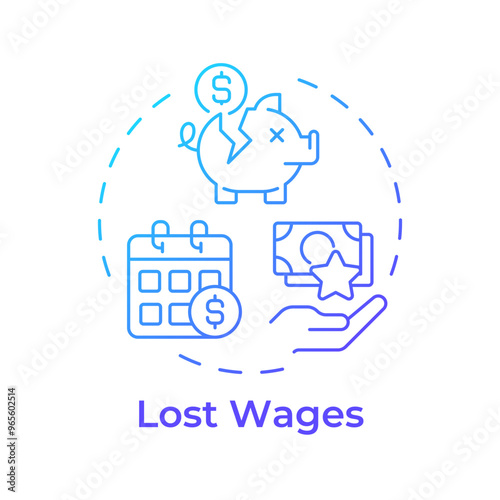 Lost wages blue gradient concept icon. Injury claim, compensation. Corporate management. Round shape line illustration. Abstract idea. Graphic design. Easy to use in infographic, presentation