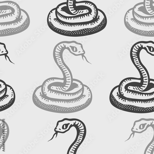 Seamless vector pattern with snakes, the animal symbol of 2025. Simple doodle style. Grid	