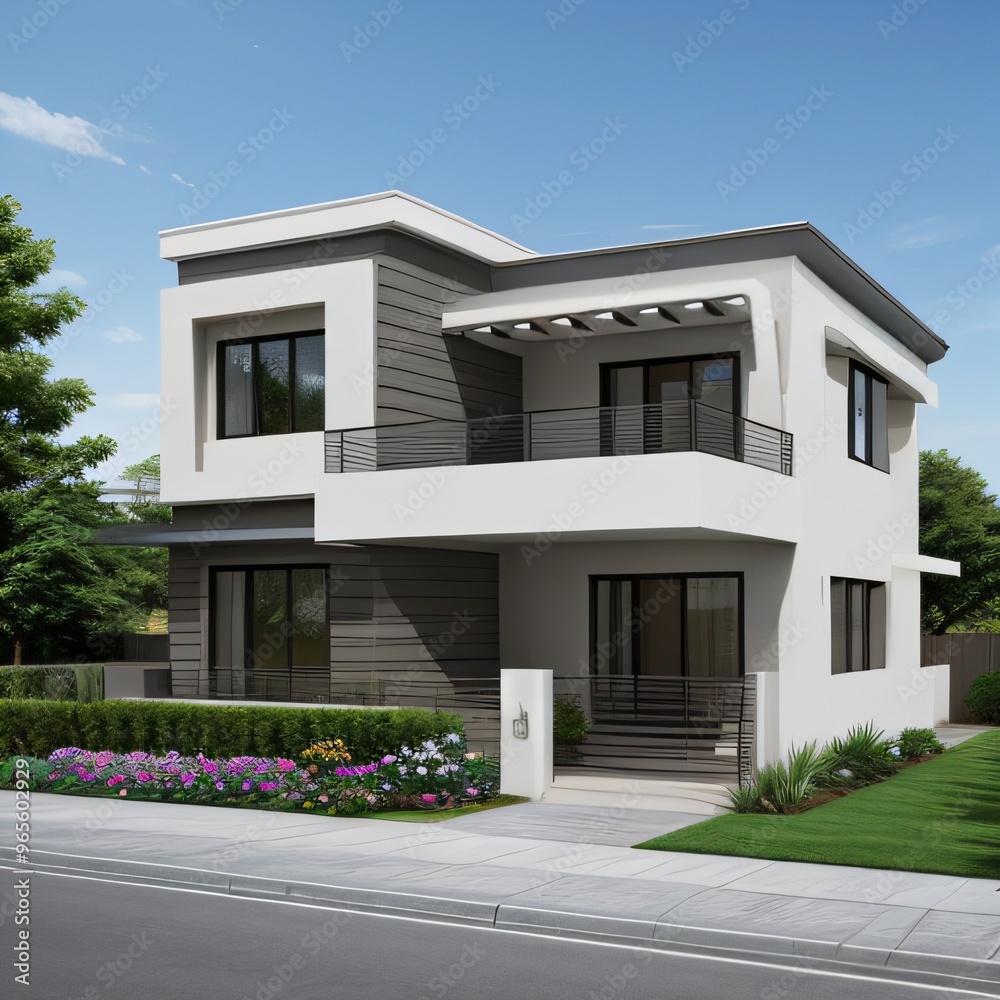 Modern luxury house with a well-manicured lawn.. Modern luxury house with a well-manicured lawn..