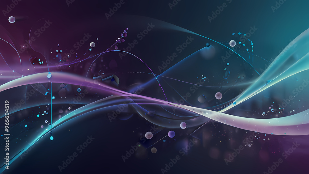 Naklejka premium Abstract background where molecular shapes float in a swirling, misty atmosphere, using soft gradients of blues, purples, and whites