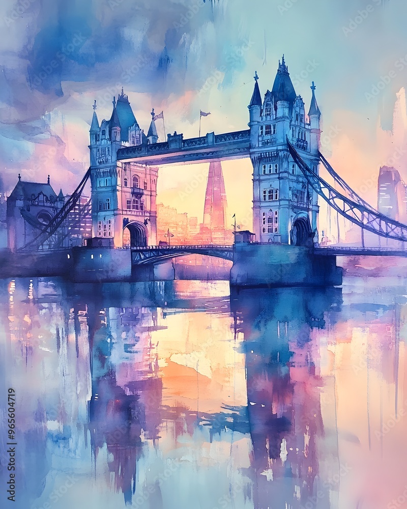 Impressionistic Watercolor of the Iconic Tower Bridge in London with ...