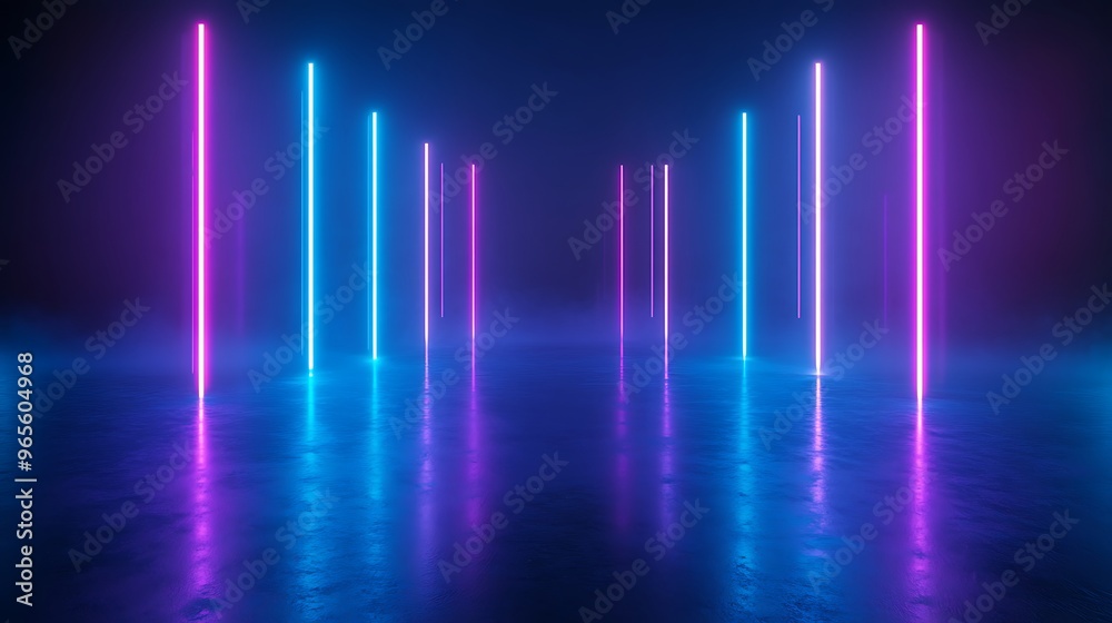 A captivating scene featuring glowing neon lights in vibrant colors, creating an atmospheric and futuristic environment. Stage for product presentation. A captivating scene featuring glowing neon lights in vibrant colors, creating an atmospheric and futuristic environment. Stage for product presentation.