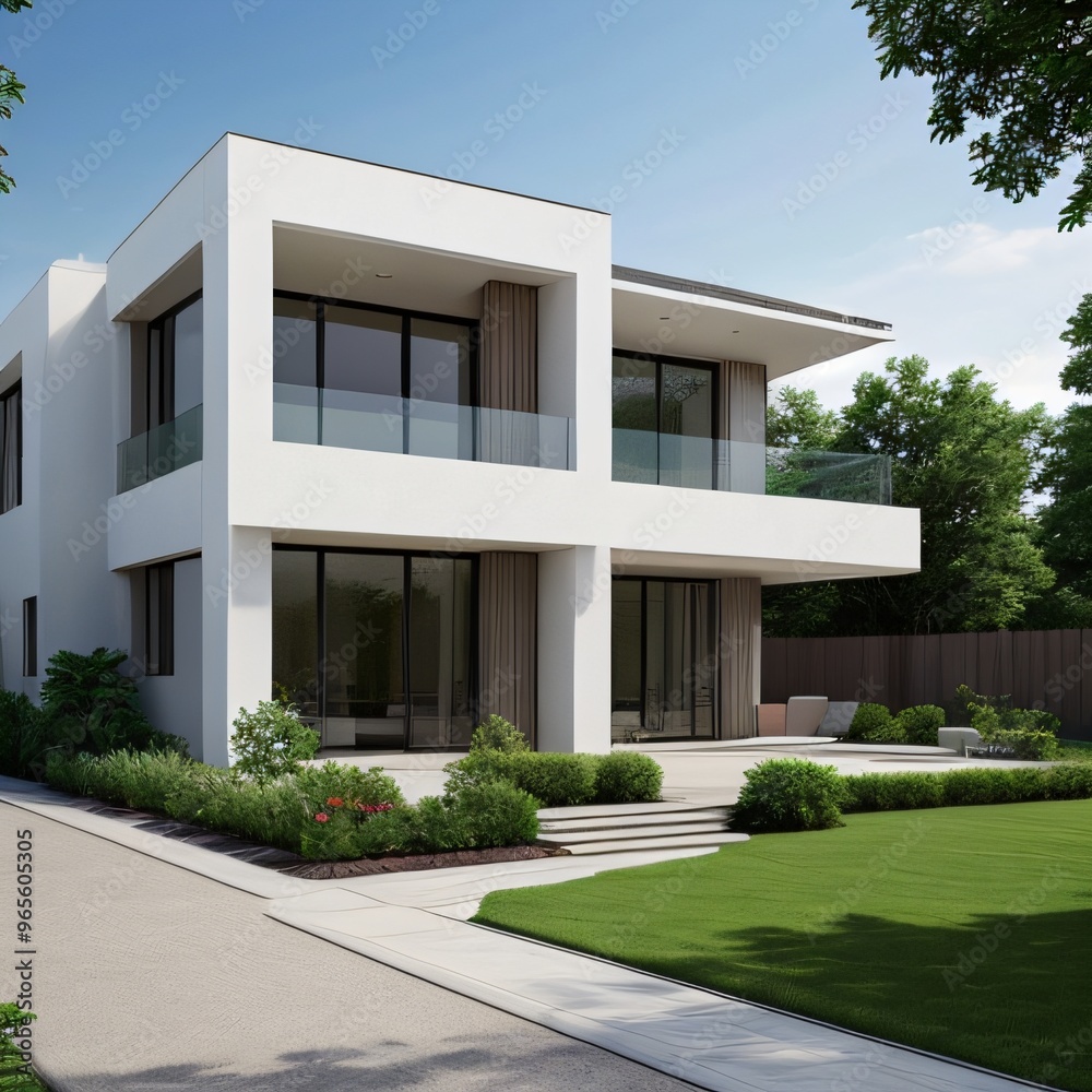 Modern luxury house with a well-manicured lawn.. Modern luxury house with a well-manicured lawn..