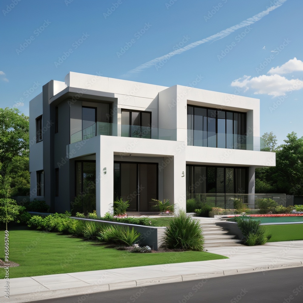 Modern luxury house with a well-manicured lawn.. Modern luxury house with a well-manicured lawn..