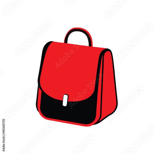 a Backpack red and black school satchel bag  vector silhouette illustration, isolated white background 