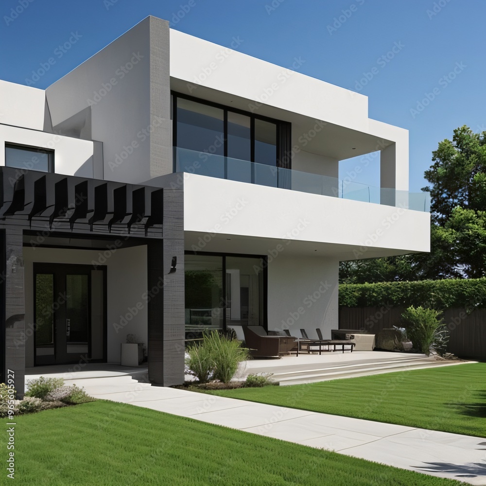 Modern luxury house with a well-manicured lawn.. Modern luxury house with a well-manicured lawn..