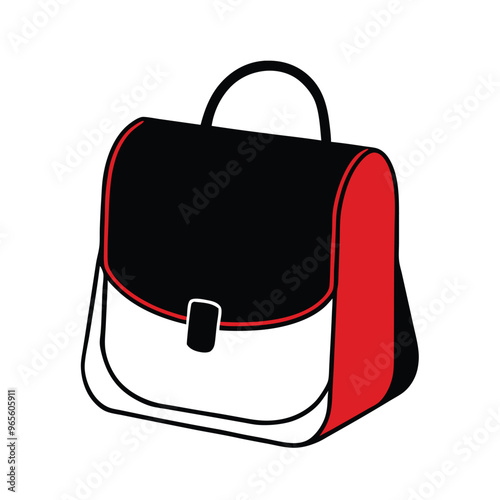 a Backpack red and black school satchel bag  vector silhouette illustration, isolated white background 