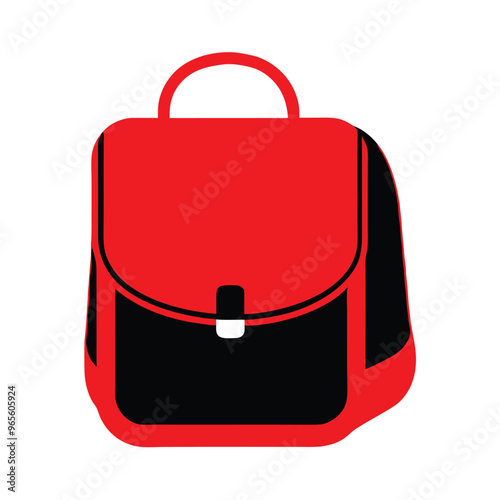 a Backpack red and black school satchel bag  vector silhouette illustration, isolated white background 