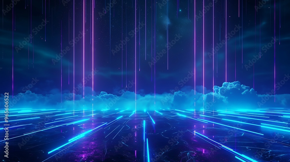 A futuristic scene featuring vibrant neon lights and glowing lines, creating an immersive, sci-fi atmosphere. Stage for product presentation. A futuristic scene featuring vibrant neon lights and glowing lines, creating an immersive, sci-fi atmosphere. Stage for product presentation.