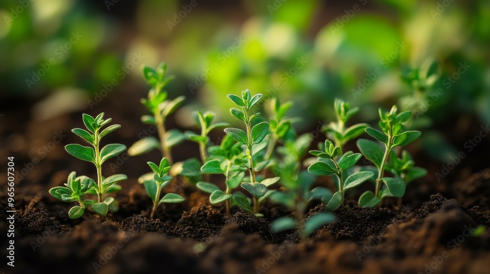 Close Up of Green Seedlings Emerging from Soil Close Up of Green Seedlings Emerging from Soil