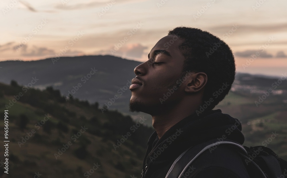 The forest is filled with fresh air as a black man breathes it in. Stock photo. The forest is filled with fresh air as a black man breathes it in. Stock photo.