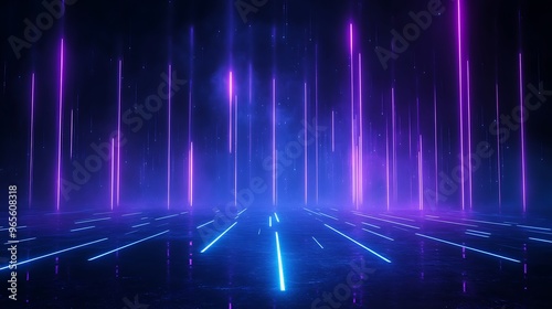 A stunning abstract background with vibrant neon lights creating a futuristic atmosphere, ideal for digital designs and presentations. Stage for product presentation.