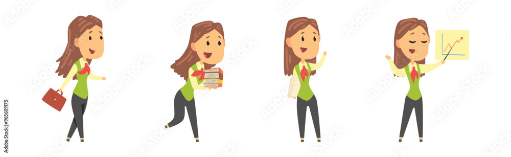 Businesswoman Character in Formal Wear in Various Pose Vector Set Businesswoman Character in Formal Wear in Various Pose Vector Set