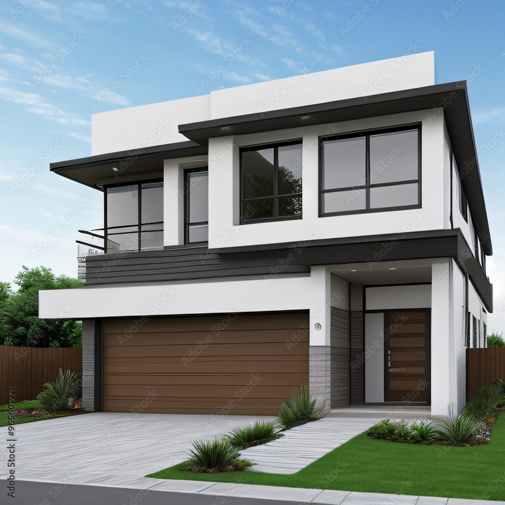 Modern luxury house with a well-manicured lawn.. Modern luxury house with a well-manicured lawn..