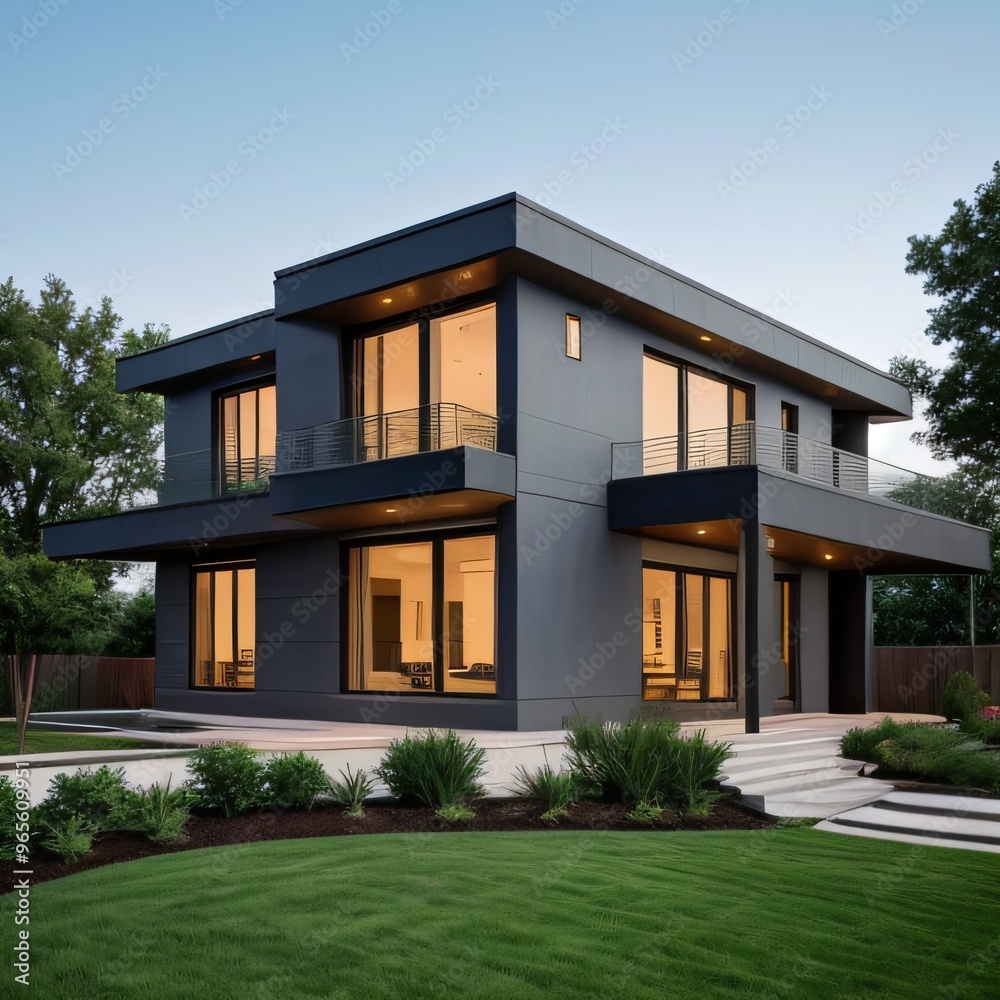 Modern luxury house with a well-manicured lawn.. Modern luxury house with a well-manicured lawn..