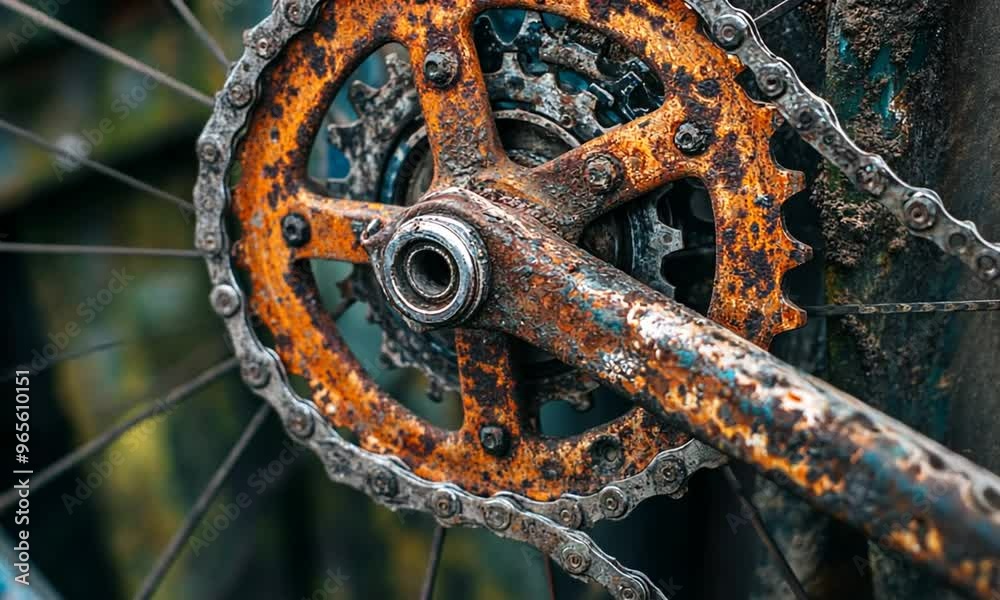Rusty Bicycle Chain and Crankset